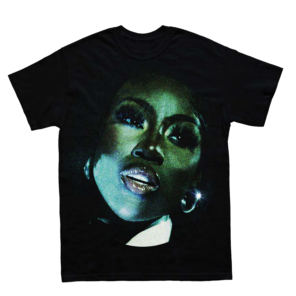 Bree Runway - Black Portrait Photo Green Print T-shirt